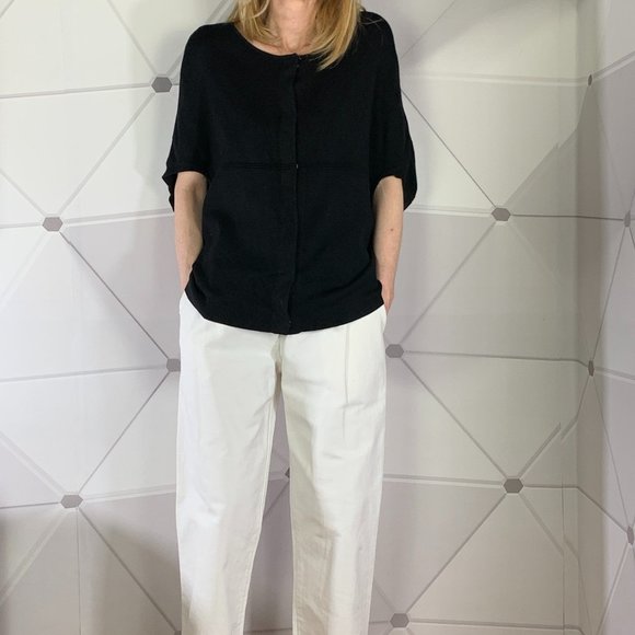 Renuar Short Sleeve Cardigan Sweater in Black Knit - Picture 6 of 7